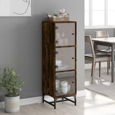 Greatstore Highboard se skleněnými dvířky kouřový dub 35 x 37 x 120 cm