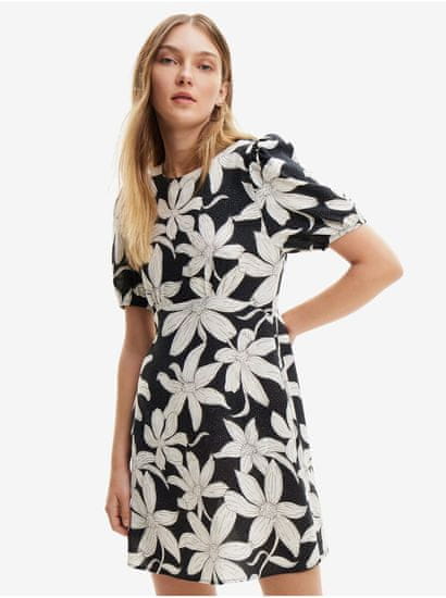 Desigual Bílo-černé dámské květované šaty Desigual Nashville