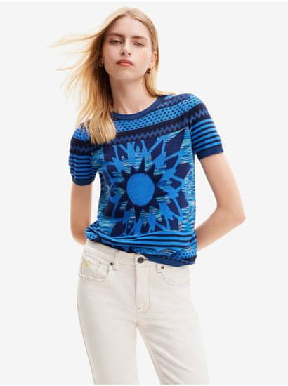Desigual Modré dámské úpletové tričko Desigual Sun Blue