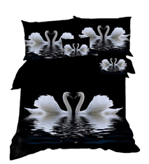 Bavlissimo 7-dílné povlečení labutě 3 D bílá černá 140x200 na dvě postele
