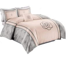 Bavlissimo 7-dílné povlečení šedé a béžové s květy 140x200 cm pro dvě postele