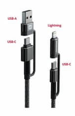 SWISSTEN odolný datový kabel 4v1 USB-A / USB-C - USB-C / Lightning, 60W, kevlarový, 1.5m, černá