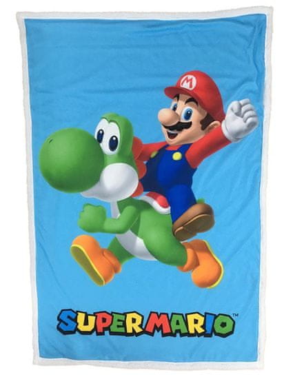 CurePink Fleece deka sherpa Nintendo|Super Mario: Mario a Yoshi (100 x 140 cm)