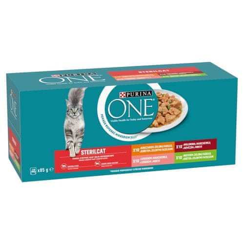 Purina ONE STERILCAT 40x85g losos+mrkev, kuře se zelenými fazolkami, hovězí+mrkev, krůta se zelenými fazolkami