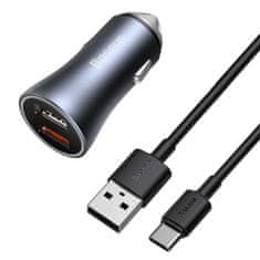 BASEUS 2x USB 40 W Quick Charge SCP FCP AFC nabíječka do auta + USB kabel - USB-C šedá TZCCJD-A0G Baseus