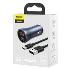 BASEUS 2x USB 40 W Quick Charge SCP FCP AFC nabíječka do auta + USB kabel - USB-C šedá TZCCJD-A0G Baseus