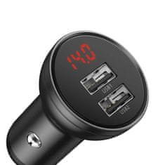 BASEUS 2xUSB 48A 24W autonabíječka s LCD + 3v1 USB - USB-C/micro USB/Lightning kabel 12m Baseus