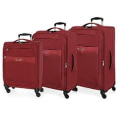 Joummabags Sada textilních cestovních kufrů ROLL ROAD ROYCE Red / Červená, 55-66-76cm, 5019424