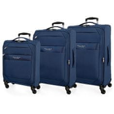 Joummabags Sada textilních cestovních kufrů ROLL ROAD ROYCE Blue / Modrá, 55-66-76cm, 5019423