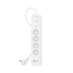 Belkin Prodlužovací kabel, napájecí lišta, 4 porty + 1xUSB-A 1xUSB-C, 525J, 2m