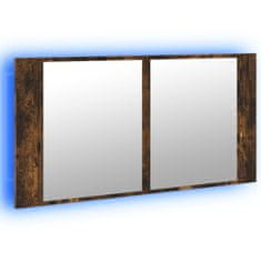 Greatstore LED koupelnová skříňka se zrcadlem kouřový dub 90x12x45cm akryl