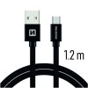 Kabel / Pletený USB / Micro USB kabel 1,2 m Swissten - černý