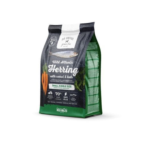 GO NATIVE Small Breed Herring with Carrot and Kale 1,5kg obsahuje až 70% masa ze sledě