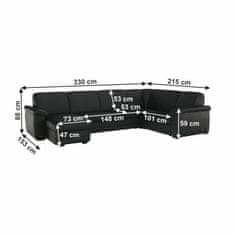 KONDELA Sedací souprava U, ekokůže černá, levá, BITER U 215 x 330 x 88 cm