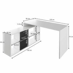 KONDELA PC stůl bílá, černá NOE NEW dřevotříska 135 x 135 x 74 cm