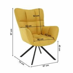 KONDELA Designové otočné křeslo, žlutá, černá, KOMODO látka 72 x 67 x 97 cm