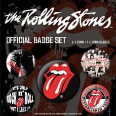 CurePink Set 5 kusů placek - odznaků The Rolling Stones: Classic (průměr 2,5 cm|3,8 cm)