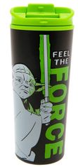 CurePink Nerezový cestovní hrnek Star Wars|Hvězdné války: Yoda - Cítit sílu (objem 450 ml)