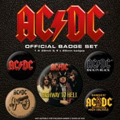 CurePink Set 5 placek - odznaků AC/DC: Alba (průměr 2,5 cm|3,8 cm)