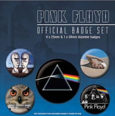 CurePink Set 5 kusů odynaků - placek Pink Floyd: Alba (průměr 2,5 cm|3,8 cm)