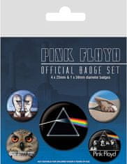 CurePink Set 5 kusů odynaků - placek Pink Floyd: Alba (průměr 2,5 cm|3,8 cm)