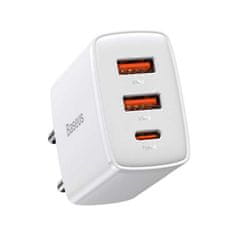 BASEUS Kompaktní rychlonabíječka 2x USB/USB-C 30W 3APD Quick Charge bílá CCXJ-E02 Baseus