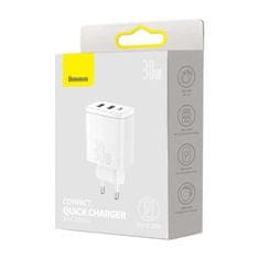 BASEUS Kompaktní rychlonabíječka 2x USB/USB-C 30W 3APD Quick Charge bílá CCXJ-E02 Baseus