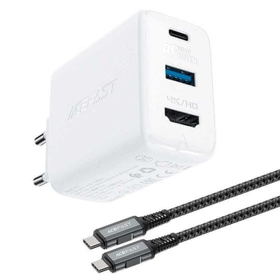 AceFast GaN 65W USB-C/USB síťový nabíjecí adaptér HDMI 4K adaptér s kabelem bílý Acefast