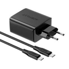 AceFast Napájecí nabíječka 2x USB-C/USB-A 65W PD QC 3.0 AFC FCP s kabelem USB-C 1,2 m černá Acefast