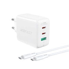 AceFast Napájecí nabíječka 2x USB-C/USB-A 65W PD QC 3.0 AFC FCP s kabelem USB-C 1,2 m bílá Acefast