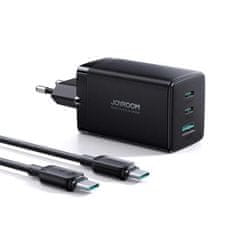 Joyroom GaN 65W USB-A 2x USB-C nabíječka černá + USB-C - USB-C 100W kabel 1,2m TCG01 Joyroom