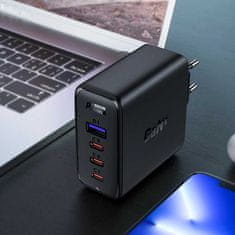 AceFast GaN 3xUSB-C/1xUSB-A 100W síťová nabíječka černá + USB-C 100W 2m úhlový kabel černý Acefast