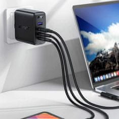 AceFast GaN 3xUSB-C/1xUSB-A 100W síťová nabíječka černá + USB-C 100W 2m úhlový kabel černý Acefast