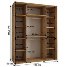 Veneti Šatní skříň ASIRI 10 - 190/60 cm, černá / bílá / stříbrná