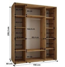 Veneti Šatní skříň ASIRI 10 - 190/60 cm, černá / bílá / stříbrná