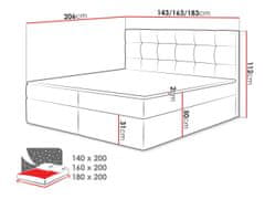 Veneti Kontinentální manželská postel 140x200 CAROLA - černá ekokůže + topper ZDARMA