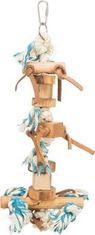 Trixie Závěsná dřevěná hračka špalíky s uzlíky a koženými šňůrkami