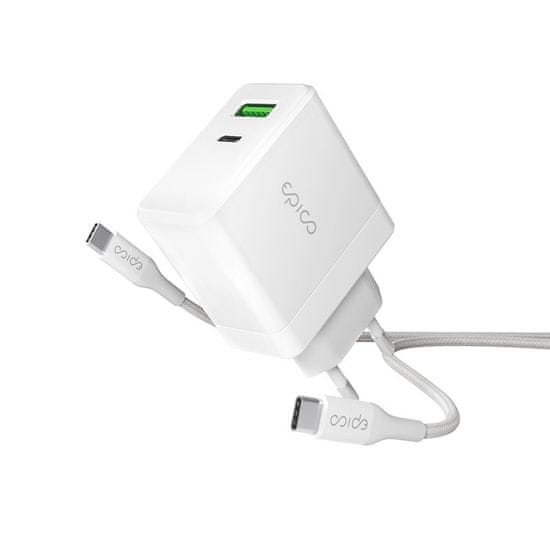 EPICO 65W GaN síťová nabíječka s 2m USB-C na USB-C kabelem 9915101100179 - bílá