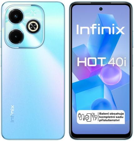 Infinix Hot 40i technologie NFC bezkontaktní platby velký dispelj velkokapacitní baterie moderní mobilní dotykový telefon smartphone infinix LTE připojení LTE internet Bluetooth slot na paměťové karty Wi-Fi Unisoc T606 OS Android 13 Bluetooth wifi dlouhá výdrž skvělý fotoaparát amoled displej fm rádio 6.5 IPS LCD velký displej HD+ rozlišení 18W rychlonabíjení 50Mpx kamera 32Mpx selfie kamera AI kamera