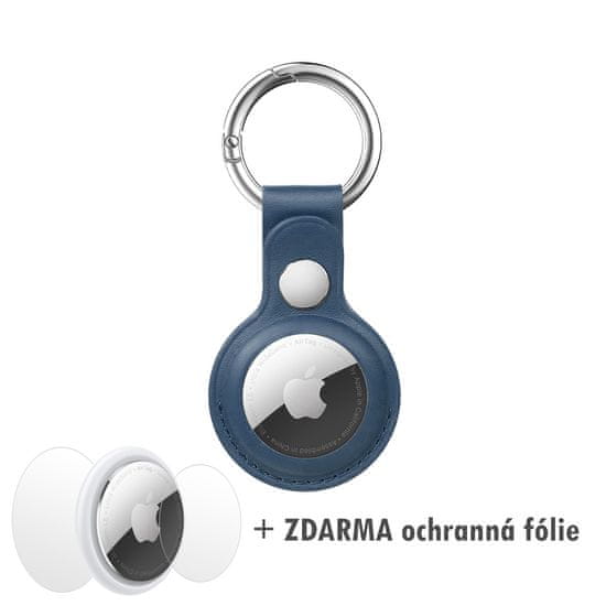 Stand AirTag PU Leather Case pouzdro/klíčenka na Apple AirTag s karabinou modrá