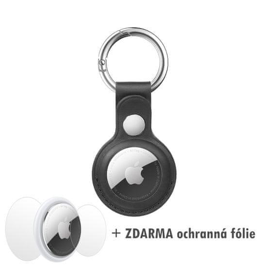 Stand AirTag PU Leather Case pouzdro/klíčenka na Apple AirTag s karabinou černá