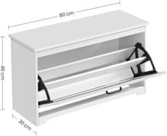 VASAGLE Uzavíratelný botník lavice bílá 80 x 46 x 30 cm