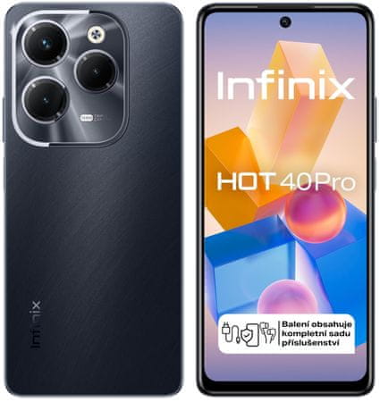 Infinix Infinix Hot 40 PRO technologie NFC bezkontaktní platby velký dispelj velkokapacitní baterie moderní mobilní dotykový telefon smartphone infinix LTE připojení LTE internet Bluetooth slot na paměťové karty Wi-Fi MediaTek Helio G99 OS Android 13 Bluetooth wifi dlouhá výdrž skvělý fotoaparát IPS displej fm rádio 6.78 displej velký displej FullHD+ rozlišení 33W rychlonabíjení 120Hz obnovovací frekvence AI kamera AI CAM