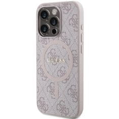 Guess Originální kryt GUESS hardcase 4G Collection Leather Metal Logo MagSafe GUHMP15XG4GFRP for Apple iPhone 15 Pro Max , barva růžová