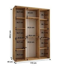 Veneti Šatní skříň YVONA 10 - 170/45 cm, černá / černá