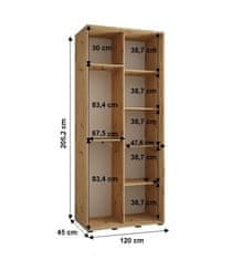 Veneti Šatní skříň YVONA 6 - 120/45 cm, bílá / černá / černá