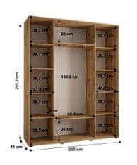 Veneti Šatní skříň YVONA 9 - 200/45 cm, černá / bílá / zlatá