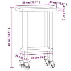 Greatstore Kuchyňský pracovní stůl s kolečky 55 x 30 x 85 cm nerezová ocel