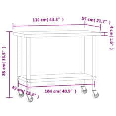 Greatstore Kuchyňský pracovní stůl s kolečky 110x55x85 cm nerezová ocel