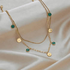 For Fun & Home Elegantní náhrdelník z chirurgické oceli 316L, pokovený 18karátovým zlatem, sada 2 kusů, květinové přívěsky